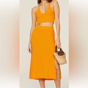 Rag & Bone Soleil Orange Rib Midi Skirt & Top Set Size Large Soft